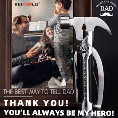 Gifts for Dad from Daughter Son Kids, Unique Birthday Gift Ideas for Men Stepdad Papa, All in One Tools Hammer Multitool with Engraved Wooden Box, Cool Camping Hunting Gadgets