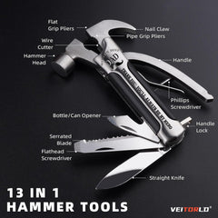 Gifts for Dad from Daughter Son Kids, Unique Birthday Gift Ideas for Men Stepdad Papa, All in One Tools Hammer Multitool with Engraved Wooden Box, Cool Camping Hunting Gadgets